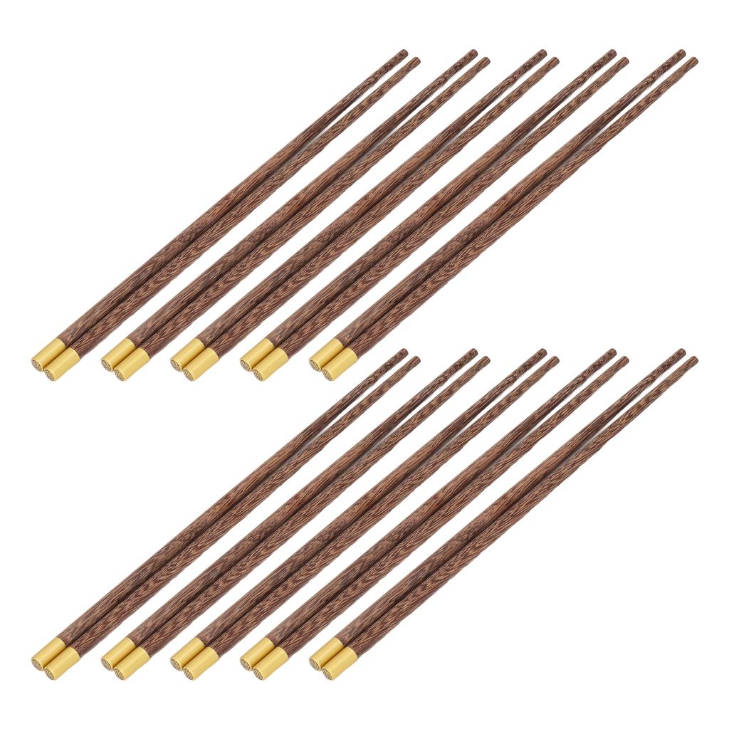 10 Pairs Reusable Chopsticks Chinese Wenge Wood Noodle Chopstick Set for Cooking Frying Hot Pot 25cm