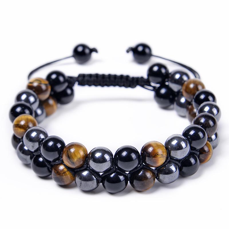 Men's Adjustable Braided Yoga Bracelet with Tiger Eye and Agate Stones