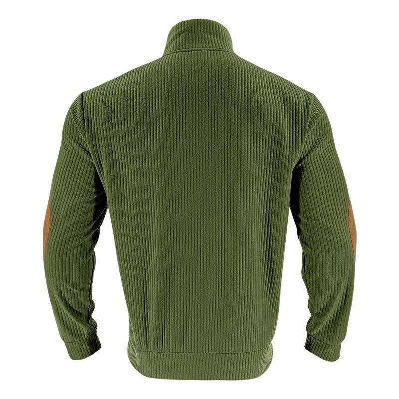 Spring Autumn Men Henley Top Four Button Half Neck Contrast Faux Suede Elbow Patches Long Sleeve Vintage Daily Streetwear Casual Pullover Sweatshirt