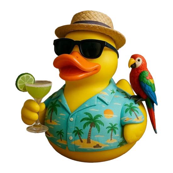 Tropical Tribute Duck Beach Vacation Duck Statue Resin Duck Wearing Hawaiian Shirt Collectible Decoration for Desk Car Dashboard