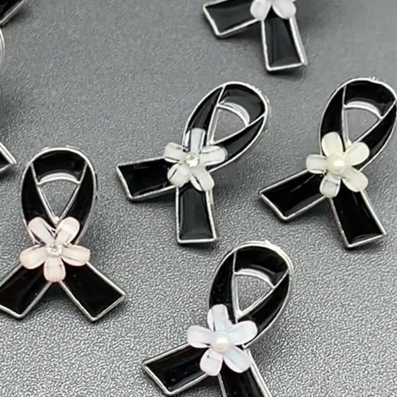 1Pcs French Romantic Pearl Brooches Jewelry Black Ribbon Awareness Pin Funeral Ribbon Badges Diy Accessories