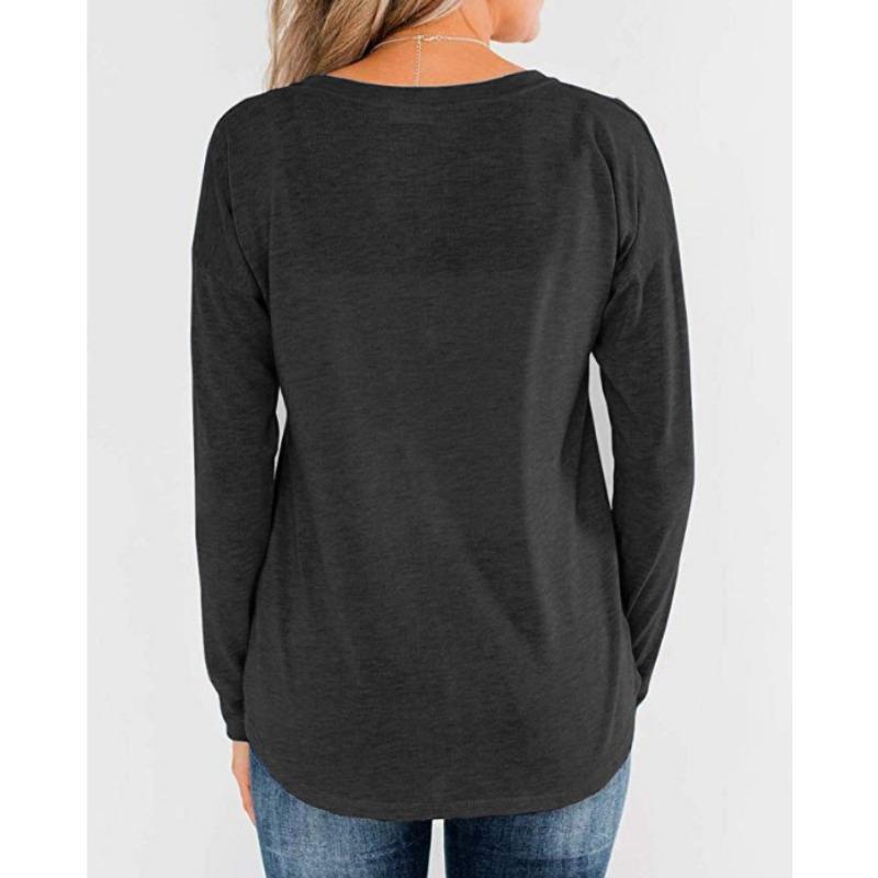 YYFS Dámská móda Ležérní Jaro Podzim Jednobarevný potisk Halenky a košile s dlouhým rukávem a výstřihem do V