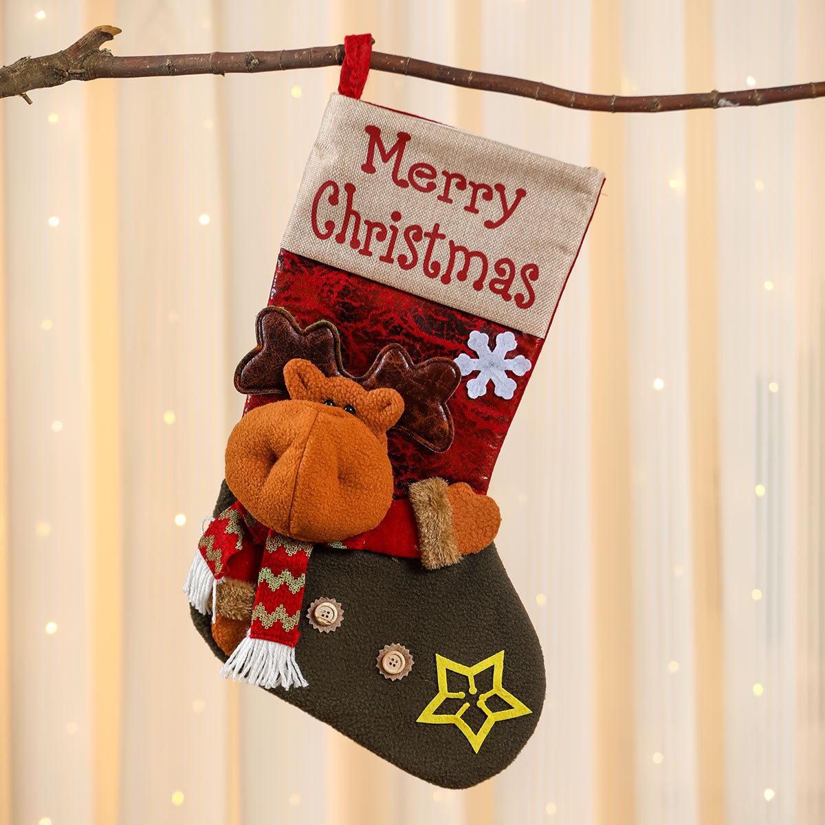 Extra-Large 3D Linen Christmas Stocking with Santa Claus Design and Numbered Buttons