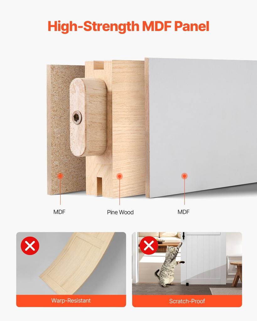 Sliding Barn Door with Hardware Kit 914 X 2134mm MDF Panel PVC Surface