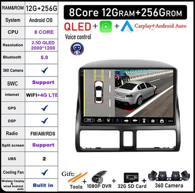 9 Lnch For Honda CR V 2 CRV 2001-2006 Android 14 Car Radio Multimedia Video Player GPS Navigation 4G Carplay Head Unit