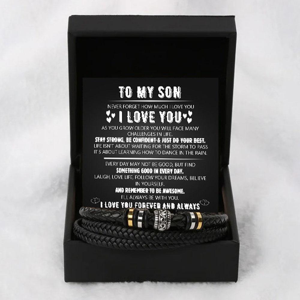 Edelstahlarmband für meinen Sohn, Geschenke für den Sohn von Mama und Papa, Geburtstagsgeschenk für den Sohn, Herrenarmbänder, Geschenkbox mit Nachrichtenkarten