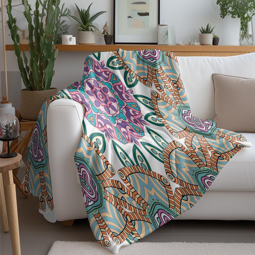 Boho Floral Mandala Blanket Psychedelic Pattern Throw Blanket Colorful Geometric Print Bed Blanket Festival Gift Idea