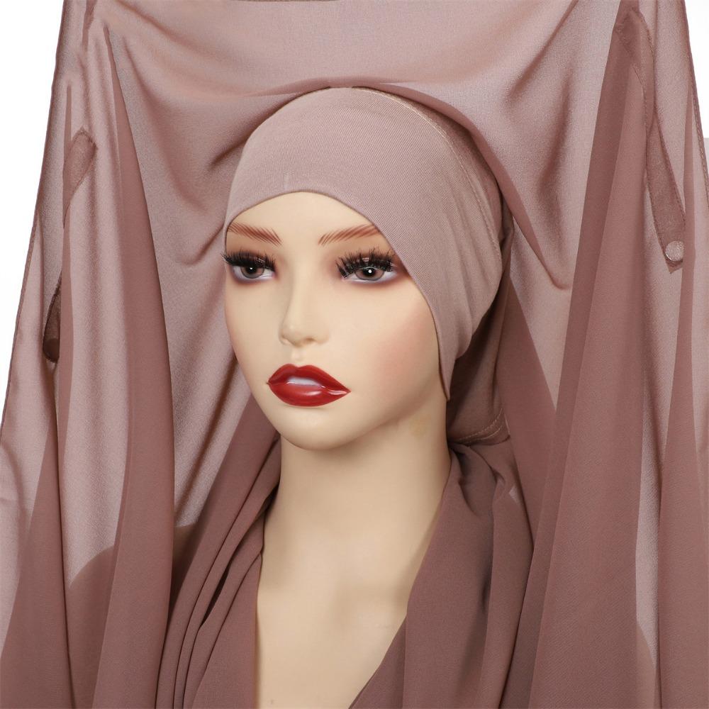 2in1 Instant Chiffon Hijab Scarf Bulit-In Magnets Islamic Head Wrap Female Musulman Bandana Women
