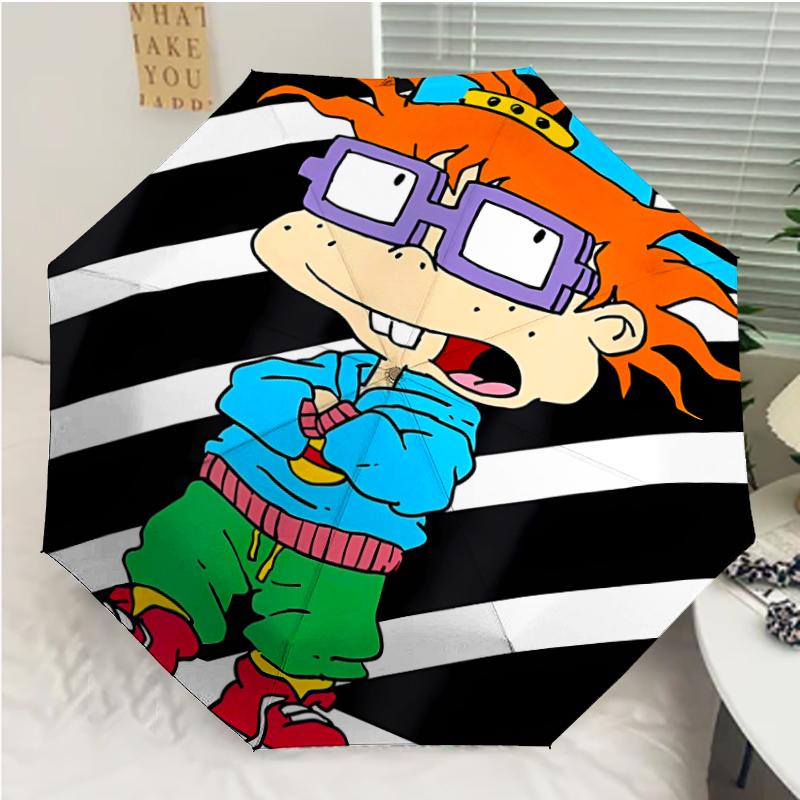 Rugrats Print Automatic Umbrella, 8 Rib Iron Frame, Plastic Handle, Suitable for Outdoor Travel &Daily , Ideal Gift