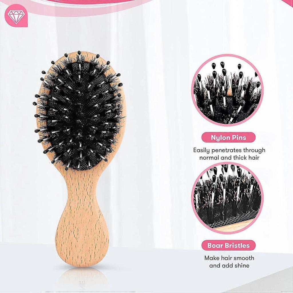 2Pcs Hair Brush Mini Boar Bristle Hairbrush Pocket Travel Small Paddle Hair Brush