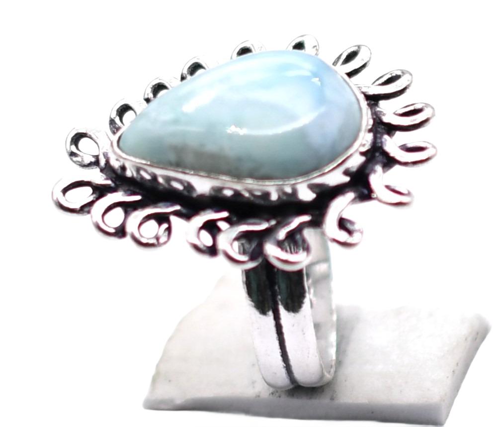 Larimar Natural Gemstone Antique Silver Plated Ring US Size-7 R 5289