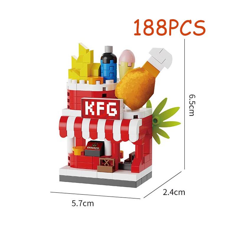 City Street View Mini Commercial Street Building Block,DIY Flower Shop Coffee Shop Fruit Cake House Assembly Toys,For Kids Gifts