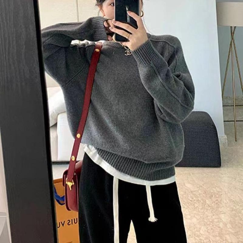 Design Pullover Knitted Sweater Top Autumn and Winter New Lazy Style Loose Versatile Soft Waxy Sweater Women