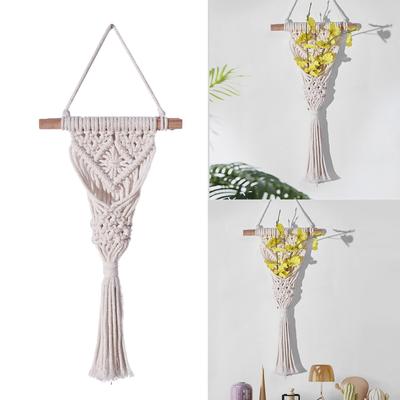 Dried Flower Mesh Basket Handwoven Cotton Rope Macrames Plant Holder Stand Wall Hangings Pocket Indoor Home Decorations