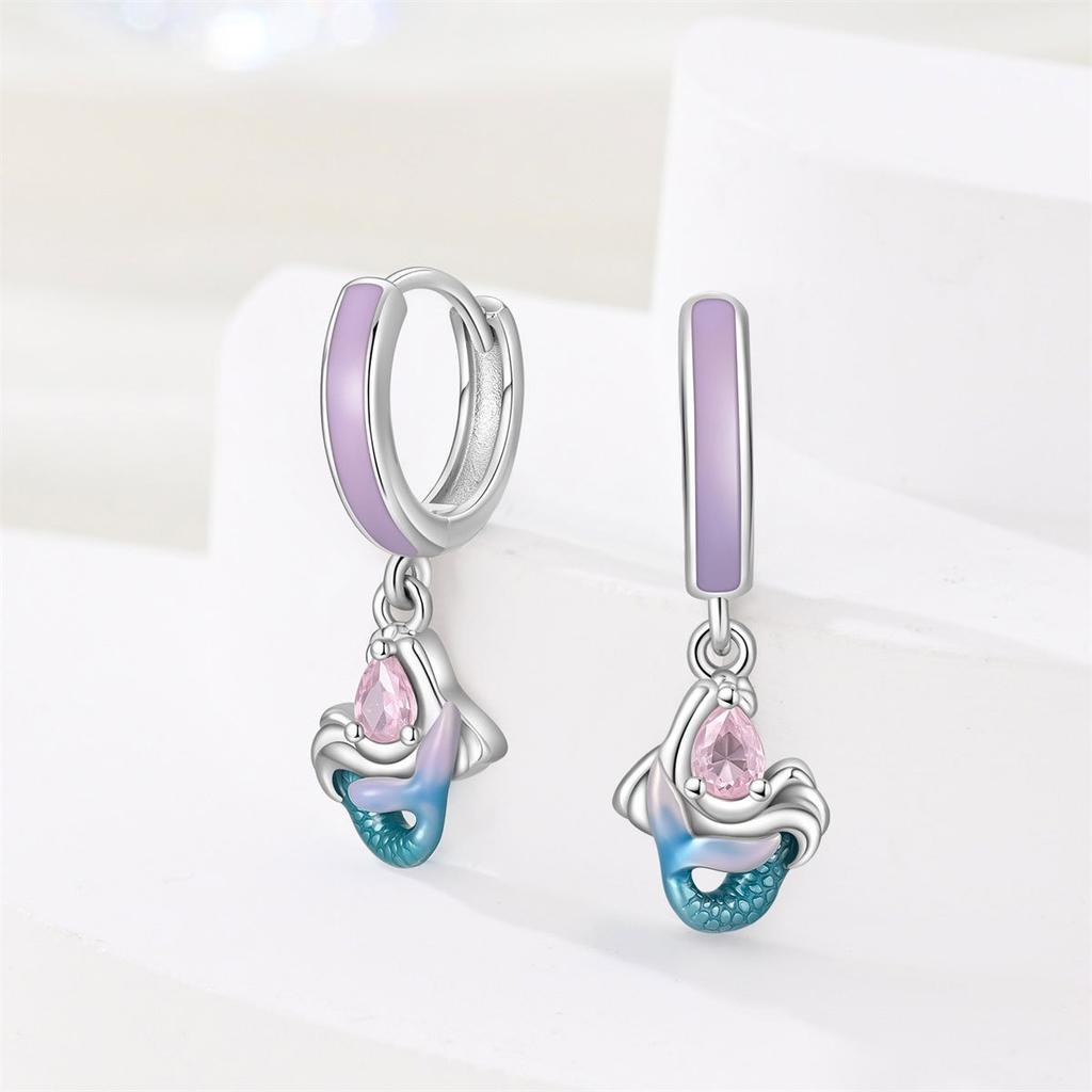 S925 Silver Ocean Theme Earrings Turtle Shell Mermaid Design Light Luxury Elegant Earrings For Women