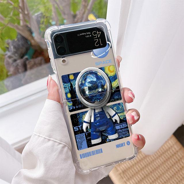 Luxury Case For Samsung Galaxy Z Flip 3 4 5G Funda Z Flip3 Clear PC Hard Shockproof Back Phone Coque Mechanical Astronaut Space