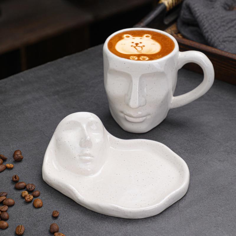 Ceramic coffee cup and sauce set creative facial cup couple drinking cup milk tea cup coffee cup milk cup tea cup