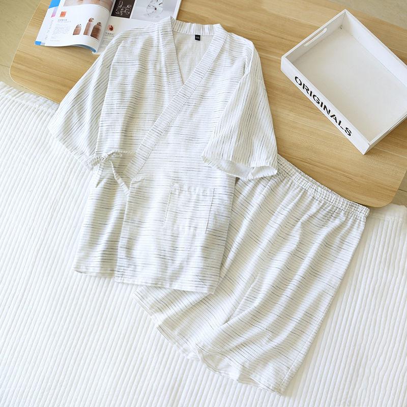 Kimono Pajamas Men's Pajamas Summer Thin Short-sleeved Shorts Cotton Simple Home Service Suit Pantalon Pijama Homber