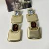 French Retro Light Luxury Premium Mirror Metal Geometric Square Gemstone Earrings Fashionable Temperament Celebrity Style Earrings