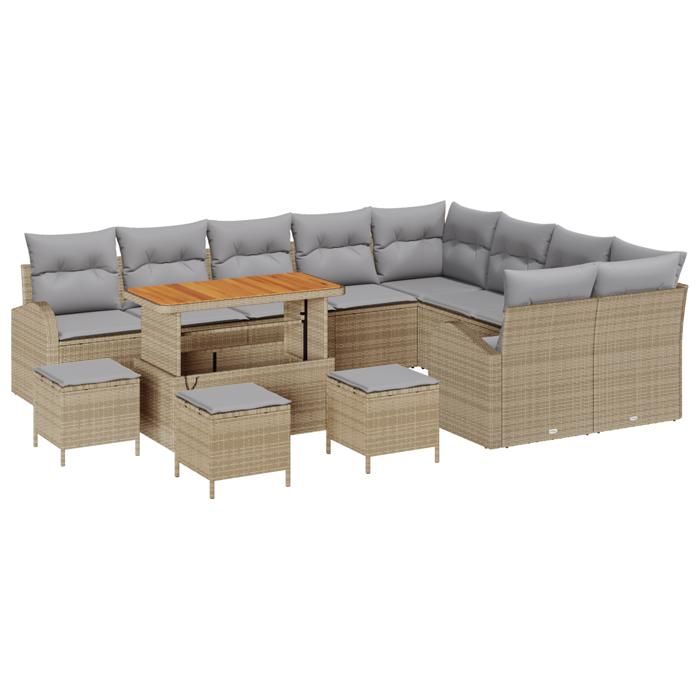 VidaXL Ensemble de Canapé de Jardin de 13 pièces avec Coussins Beige Poly Rattan Acacia 3364392