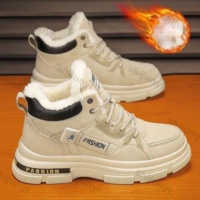 Mode Herren Schneestiefel 2024 Plüsch Warm Hoher Schaft Winter Trend Plateau Komfort Schnürung Outdoor Warm Baumwollschuhe Kältefest Stiefeletten