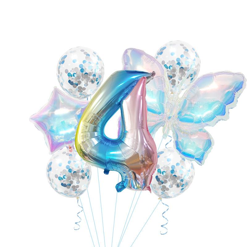 Colorful Transparent Butterfly Balloon Set Birthday Party Gradual Change Digital Birthday Party Decoration Supplies