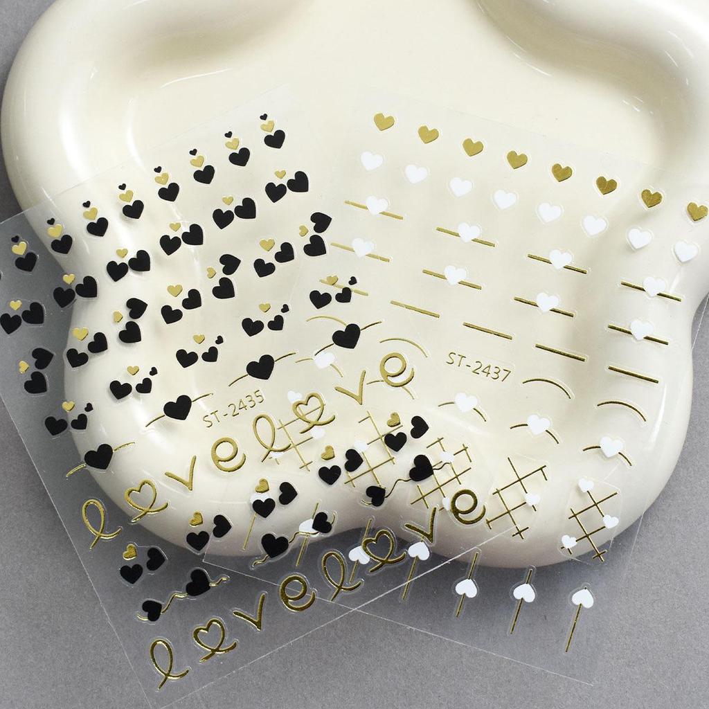 Minimalist 3D Heart & LOVE Line Nail Stickers - Popular TikTok & Xiaohongshu Nail Decals