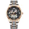 Skeleton Design Watches Rose Gold Case Male Automatic Mechanical Watch Stainless Steel Band Watch Relogio