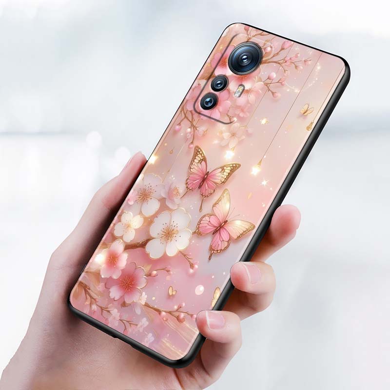Butterfly flower pattern For Xiaomi Mi 15 14 13 13T 12 12T 12S 11 11i 11T Pro Ultra Lite 5G Black Soft Phone Case