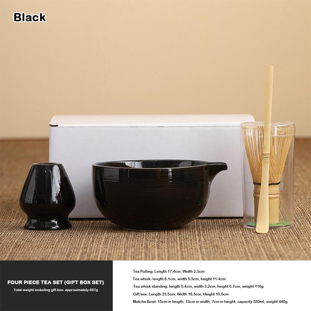 4PCS Ceramic Bamboo Japanese Matcha Tea Set Matcha Bowl Reusable Matcha Whisk Set Matcha Whisk Holder Matcha Making Kit