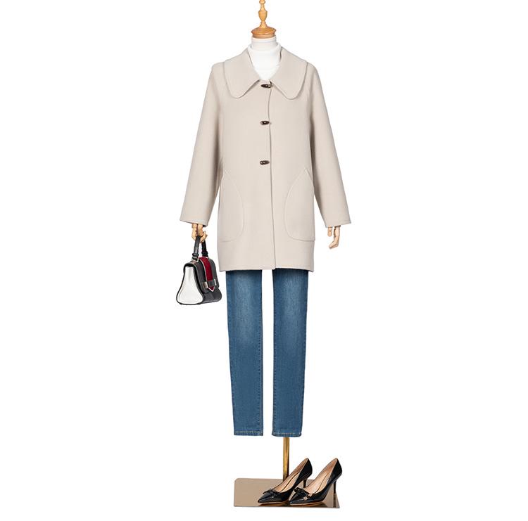 Women's Mid-Length Wool Lapel Coat - 100% Wool, Double-Faced, Loose-Fit, Autumn/Winter