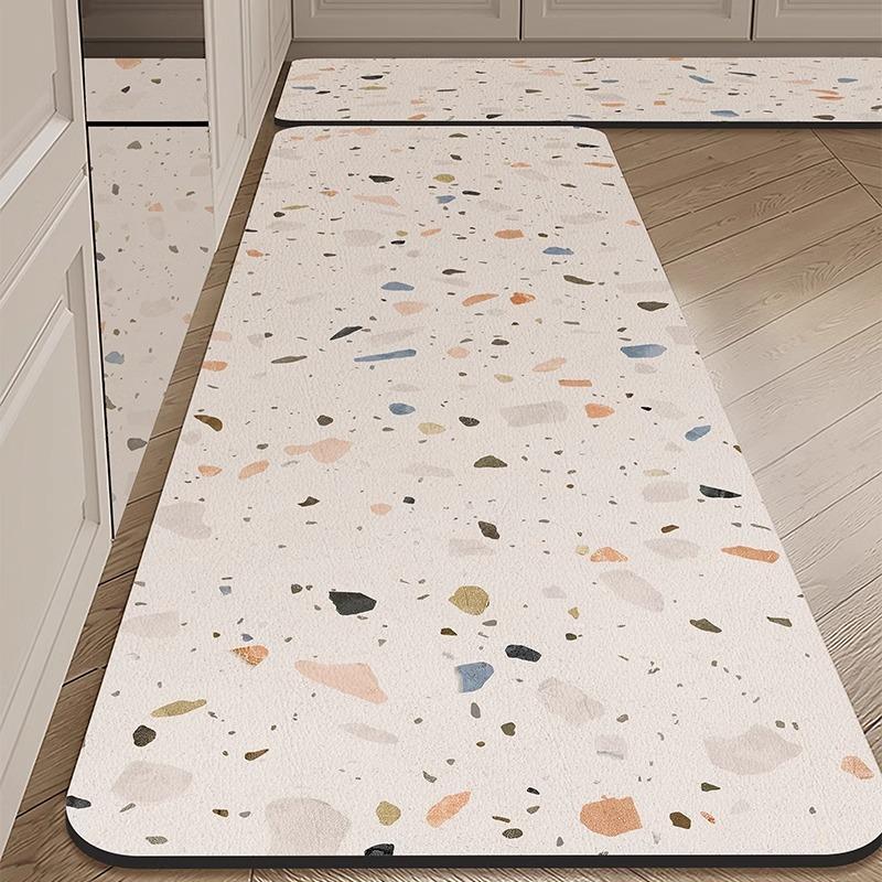 PVC Kitchen Floor Mat Modern Simple Waterproof Oil-proof Carpet Imitation Marble Pattern Large Area Balcony Leather Rug Alfombra