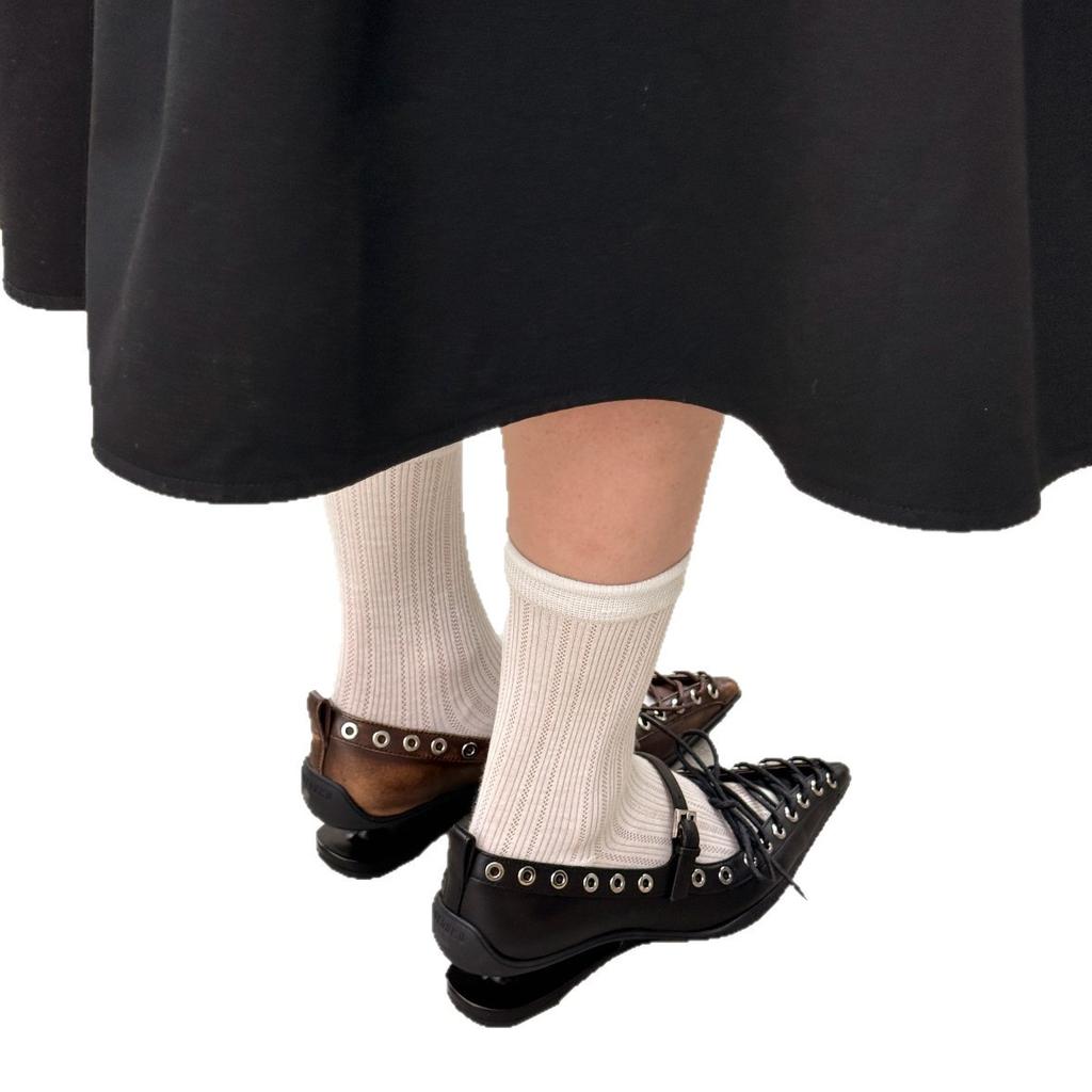 Fashion NEW 2025 Pointed Toe Flat Bottomed Ballet Single Shoes Punk Style New Fashionable Women Shoes Rivet Strap Bow Handmade Shoe