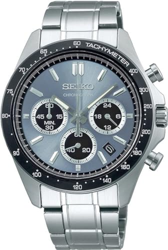 SEIKO 1/5 Sekunde Chronograph Quarz Armbanduhr Herren SBTR027 Blau Grau Metallic Inländisches Originalprodukt