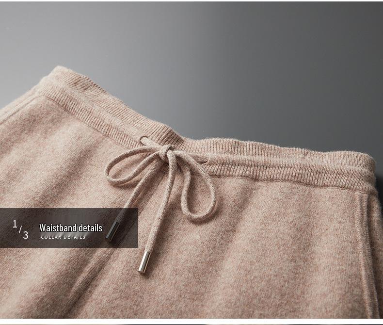 Men's Cashmere Trousers: Versatile, Four-Way Stretch, Trendy Loose Fit, Split Hem, Solid Color for Autumn and Winter.