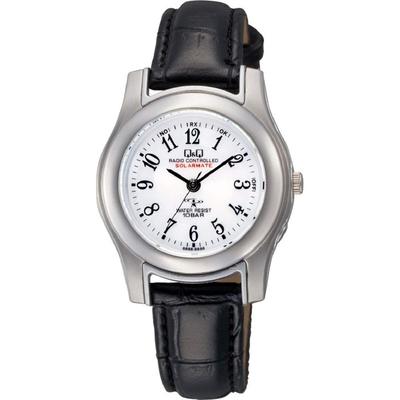 [Citizen Q&Q] Watch Q&Q Analog Radio Solar 100m Water Resistant Leather Band HJ03-304 Women's Black (Leather)