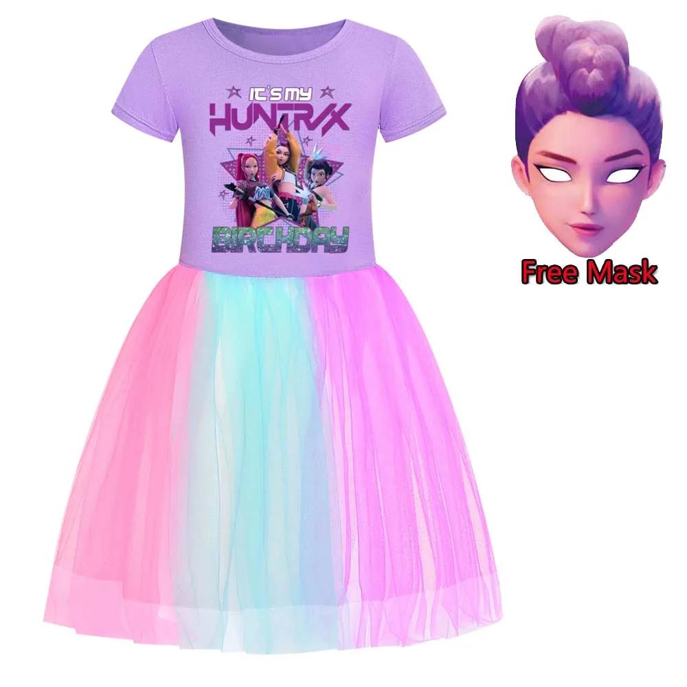 Robes Dessin Animé Kpop Chasseurs de Démons pour Bébés Filles Enfants Rumi Mira Zoey Vêtements Imprimés Costume Cosplay Robe Décontractée Fille Masque Gratuit