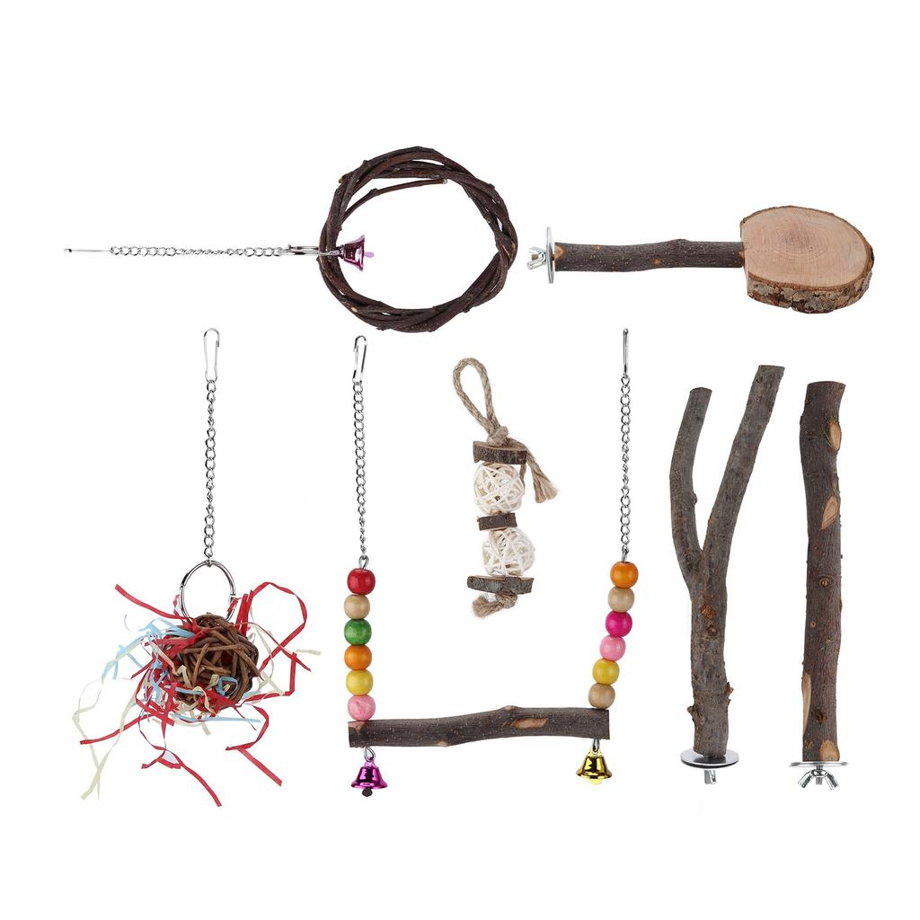 Bird Chewing Swing Toys Set Parrots Standing Perch Toy Set for Bird Cage Accessories7 Pcs