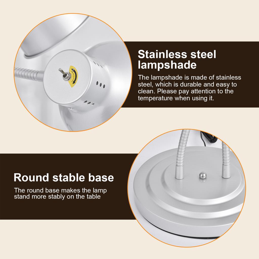 Food Heat Lamp Portable 2-Head Food Warmer Light Freestanding Commercial Electric Catering Food Warmers for Kitchen Restaurant