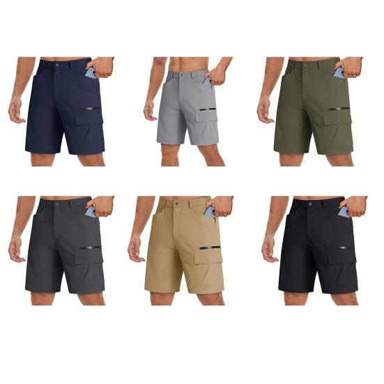 Men Cargo Shorts Button Zipper Design Outdoor Travel Fly Multi-Pocket Shorts Pure Color Wide Leg Summer