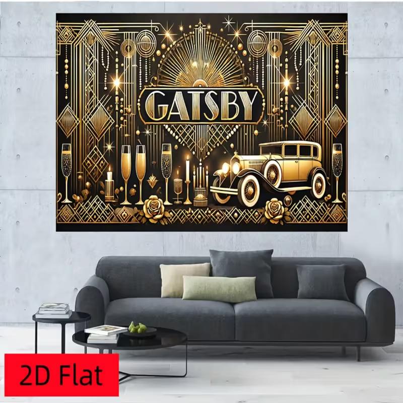 2D Luxe Black Gold Gatsby Art Deco Backdrop Roaring 20s Party Background