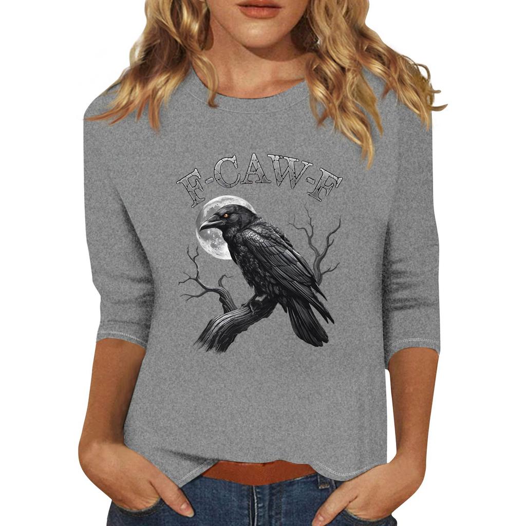 Women's Fashion Casual Three-Quarter Sleeve Printed  Neck T-Shirt Top