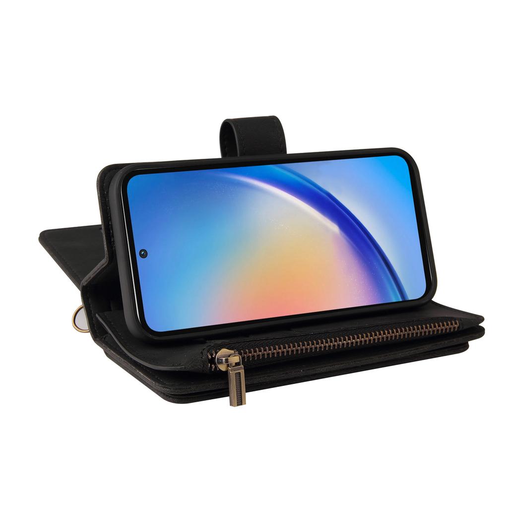 For Samsung Galaxy A35 5G Zipper Wallet Case with 15 Card Slots and Strap Leather Phone Cover