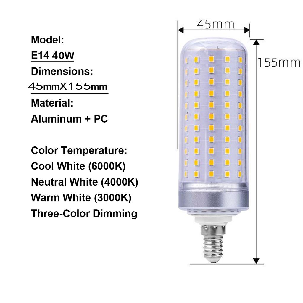 10X Led Corn Light Bulbs Smd 2835 Energy-saving Bulb 3-light-colors 6000k 4500k 3000k Pc/shell E14 Ses 85-265v 220v 20w 40w Lamp