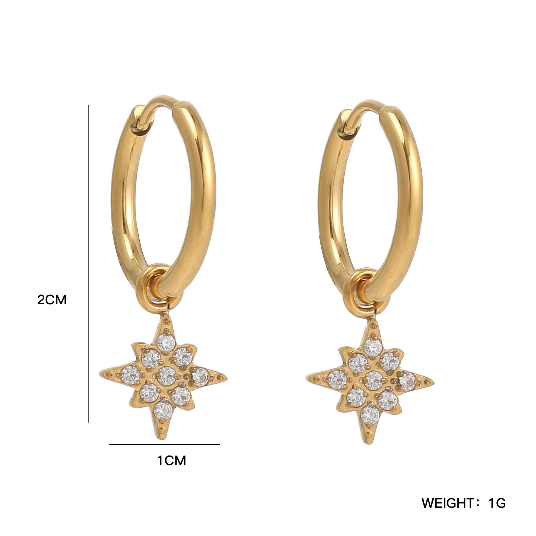 18k PVd  Dainty Elegant CNC Cubic Zirconia Pave Heart Waterdrop Starburst Cross Stainless Steel Hoop Earring Fine Jewelry