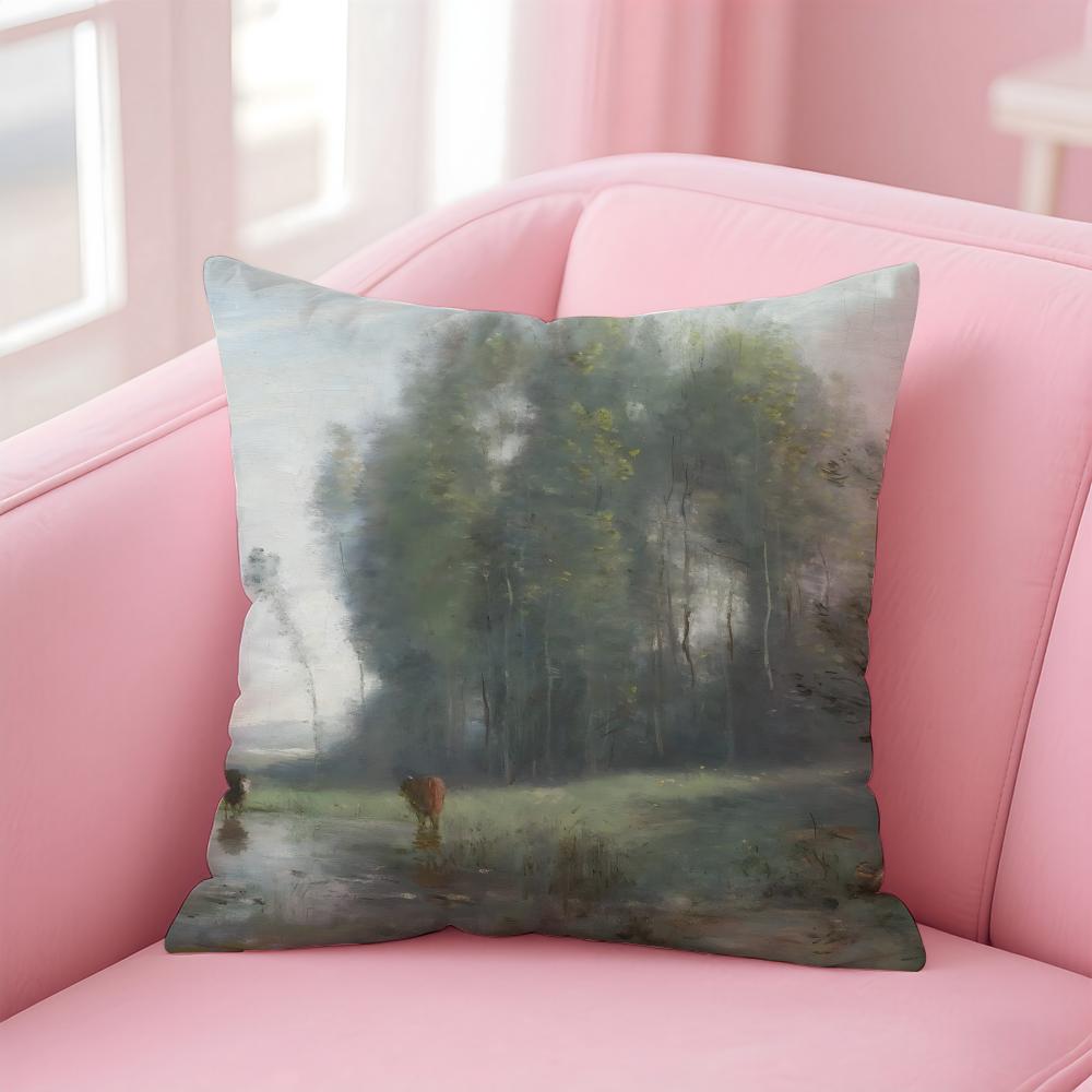 JJeanBaptisteCamille Corot Cushion Cover Pillow Case Ultra Soft Skin Friendly Fabric Cloud Like Comfort Concealed Zipper
