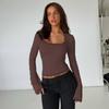 T-shirt da Donna 2025 Stile Europeo & Americano con Bordi in Pizzo, Manica Lunga, Autunnale, Snellente, alla Moda