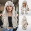 Platinum 613 Blonde Wig Long Wavy Synthetic Wig with Bangs Curly Mixed Golden for Women Cosplay Party Daily Use Heat Resistant
