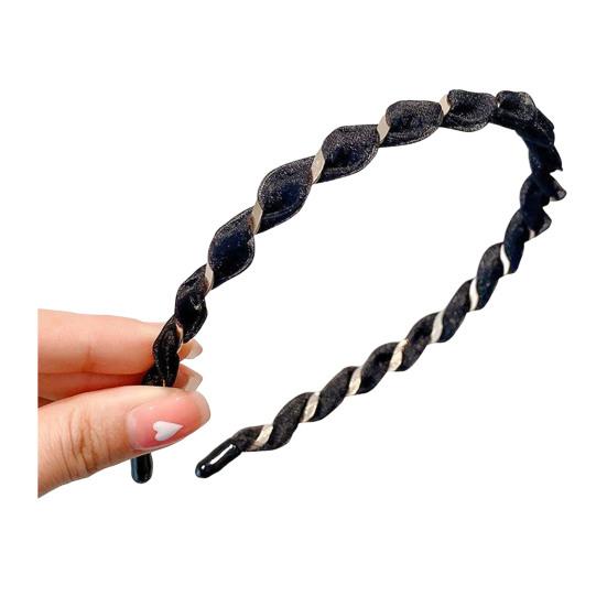 

Women Headband Anti-Slip Teeth Mesh Yarn Twist Soft Braided Texture Hair Hoop Washing Face Headband Hair Accessory чёрный