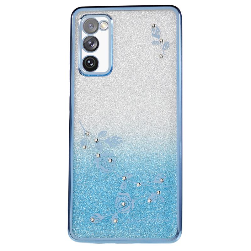 

KADEM For Samsung Galaxy S20 FE/FE 5G/FE 2022/S20 Lite Rhinestone Gradient Glitter TPU Case Flower Pattern Phone Cover Blue